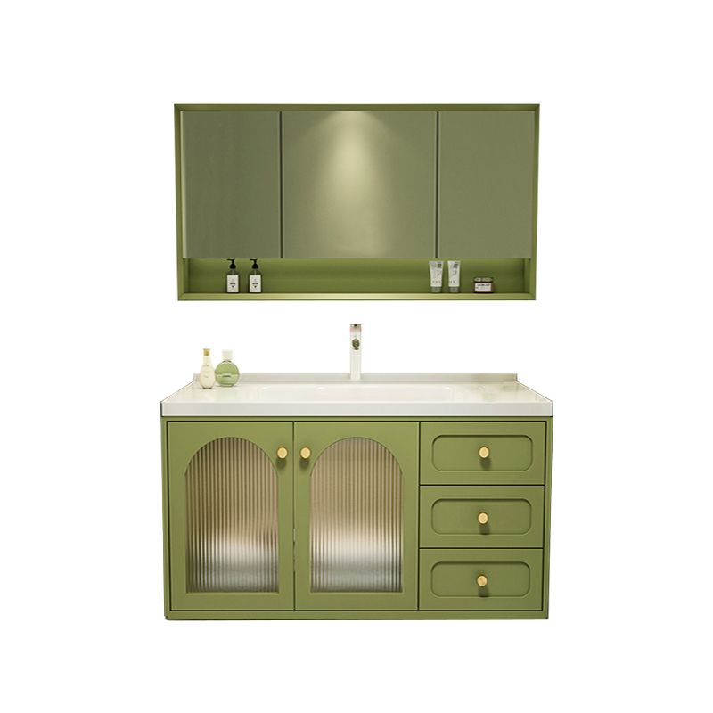 2 Doors Bath Vanity Drawers Mirror Wall Mount Rectangle Single Sink Wood Frame Vanity
