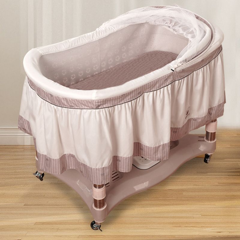 Gliding Oval Crib Cradle Solid Metal Cradle with Canopy and Stand