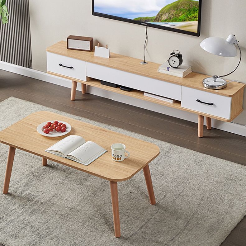 Nordic Wood Simple TV Stand 9.45" D 2 Drawers TV Stand Console