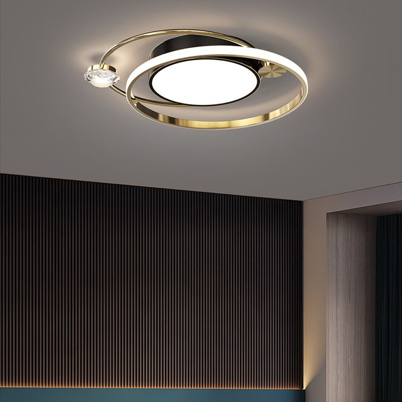 Modern LED Metal Flush Mount Circle Shape Ceiling Lamp with Acrylic Shade for Living Room