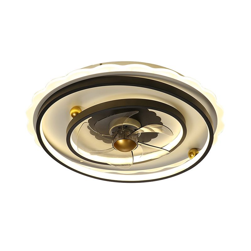 19,5 "" de largeur de ventilateur de pendentif LED moderne avec une teinte métallique noire ronde à 5 lampe semi-flush lampe pour salle à manger