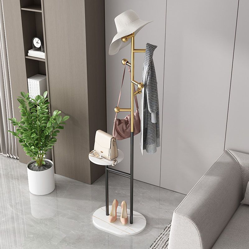 Contemporary Hall Tree Free Metal Coat Hooks Coat Rack with Storage Shelving