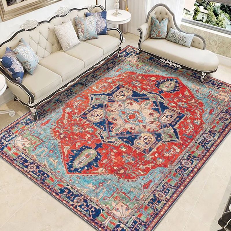 Tapis de motif marocain Médalon Médaillon Polyester Tapis résistant à la tache résistante pour décoration domestique