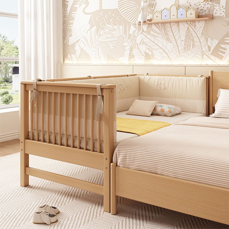 Solid Wood Kids Bed Beech Farmhouse Kids Bed with Guardrail in Natural