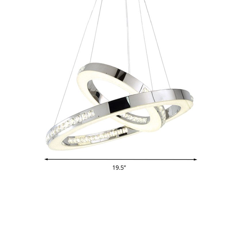 Chrome Ring Pendant Ceiling Light Simple Faceted Crystal LED Chandelier Light Fixture in Warm/White/Natural Light, 16"/19.5"/23.5" Wide