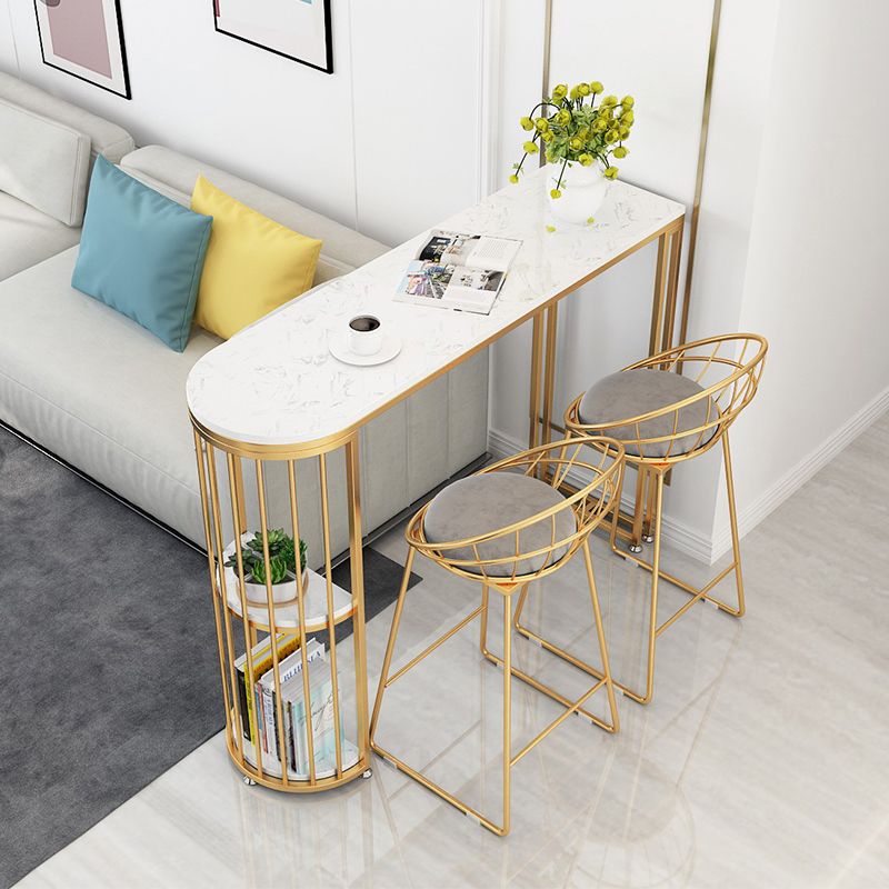 Glam Style Gold Iron Bar Tabel 41.3 "H Marble White Top Bistro Table voor woonkamer