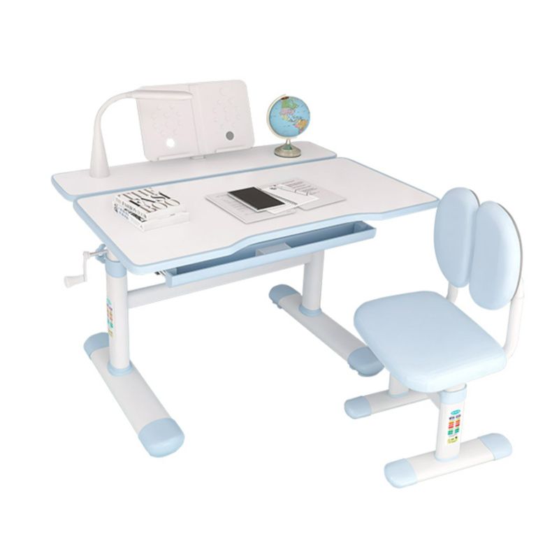 Adjustable Student Table with Hand Crank Wood Table and Chair Set