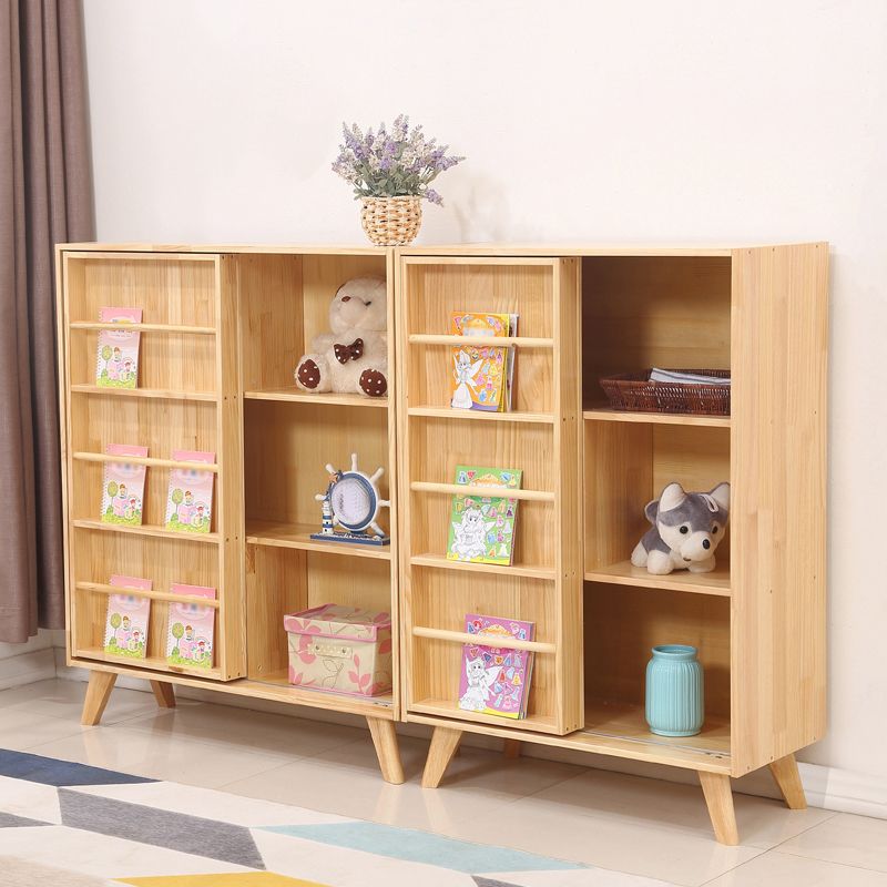 Wooden Standard Bookcase Natural Modern Closed Back Bookshelf with Doors