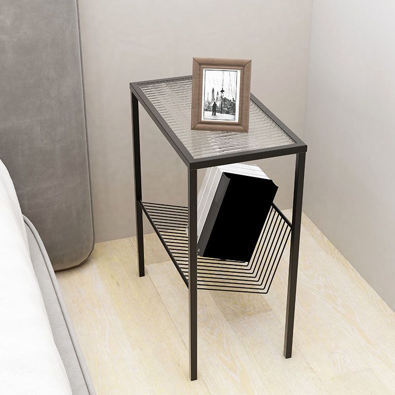 Modern Glass Top Night Table Open Storage 1-Shelf 23 Inch H Nightstand