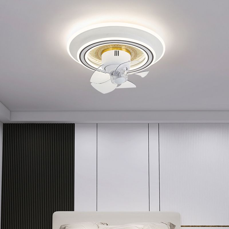 Nordic Round Fan Lamp Metal Bedroom LED Semi Flush Light with Swirlable Head