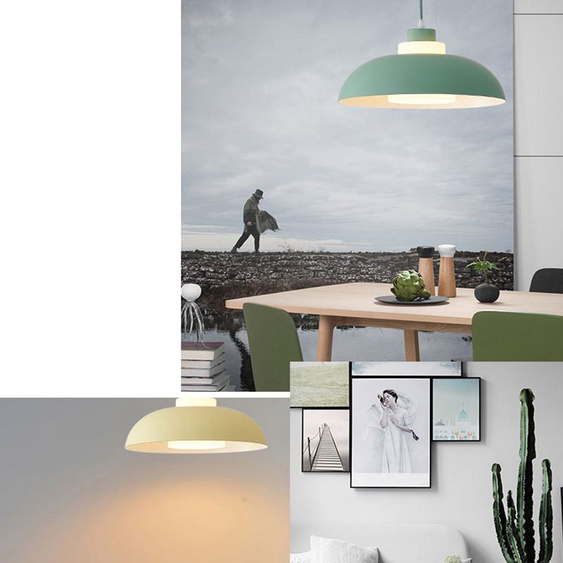 Aluminum Bowl Ceiling Hang Light Macaron Single-Bulb Pendant Lamp with Acrylic Shade Insert