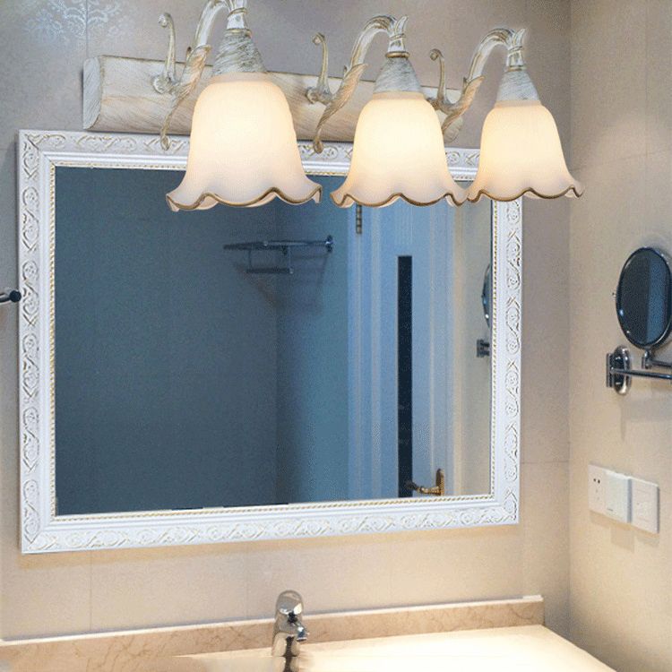 Glass Vanity Light Fixture Metal Mirror Front Light with Glass Shade for Bathroom