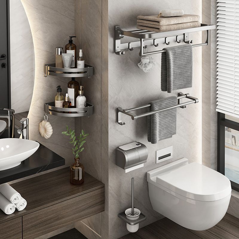 Contemporary Gray Bathroom Hardware Set Bath Shelf/Towel Bar Included Bathroom Set