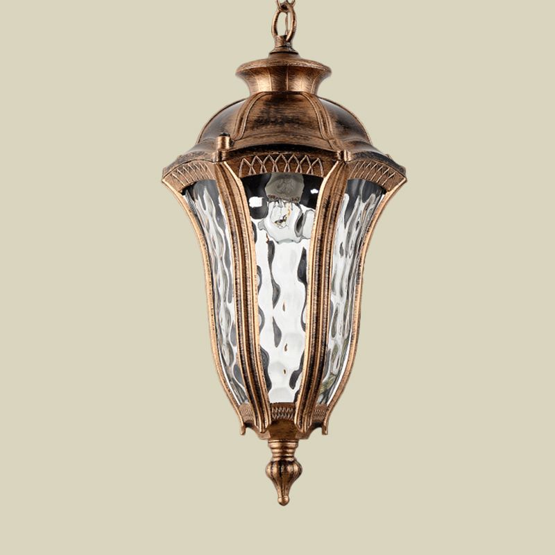 Lodge Urn-Shaped Drop Pendant 1-Light Clear Ripple Glass Hanging Ceiling Light in Bronze