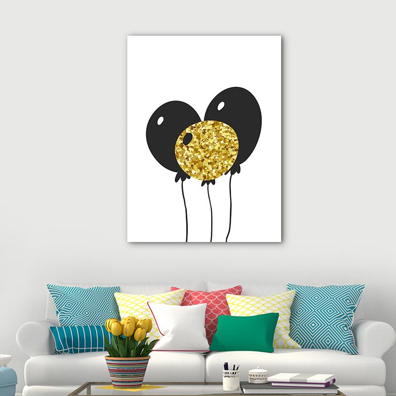 Textured Balloon Canvas Scandinavian Wall Art Print in Black for Kids Bedroom, Multiple Sizes