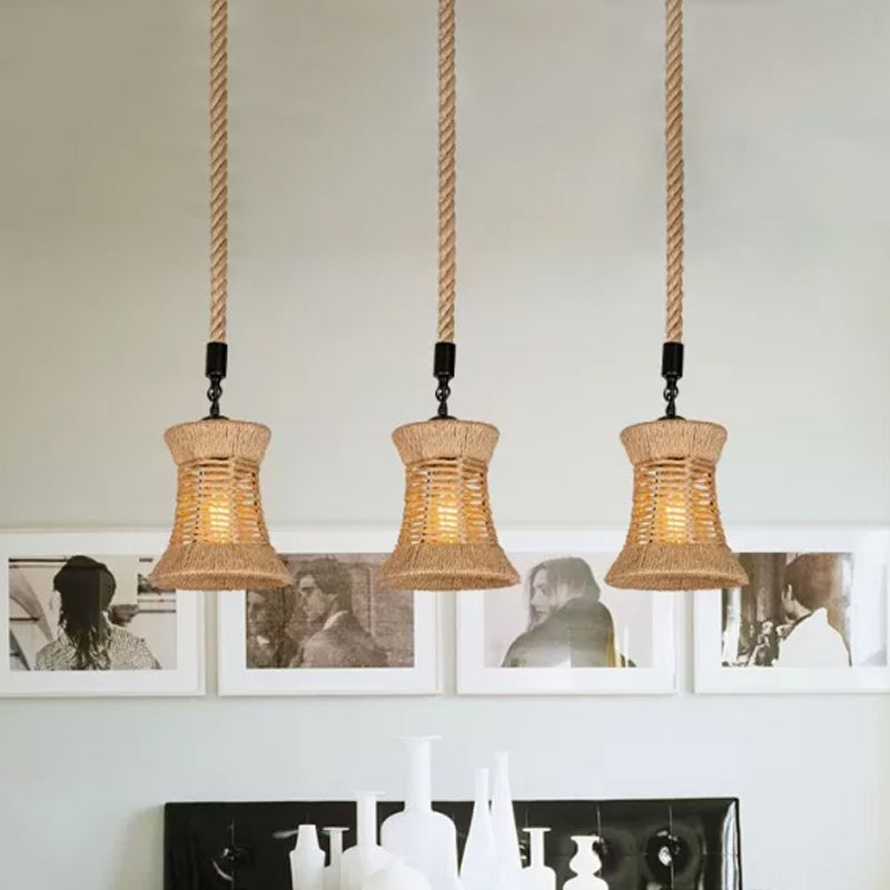 Brunvared Shade Multi-Light Pendant Rope rural 3 ampoules Salle de salle à manger Plafond lampe