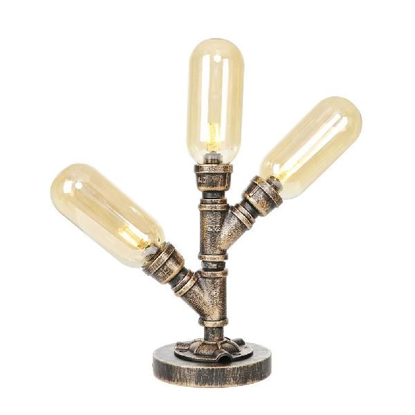 Aged Bronze 3 Bulbs LED Table Lamp Industrial Amber/Clear Glass Capsule Nightstand Light for Teahouse