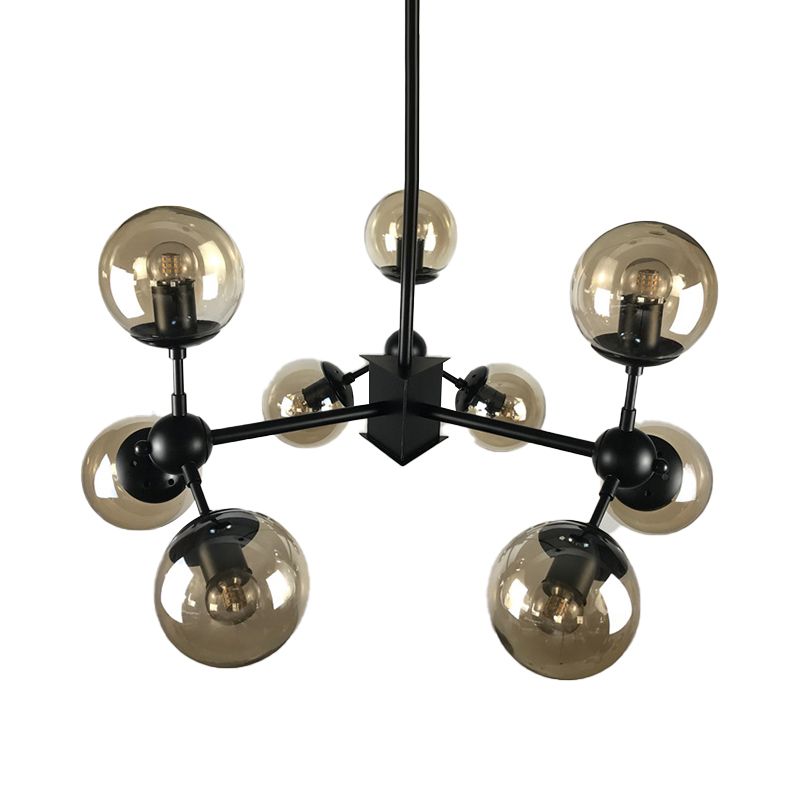 9 Lights Chandelier Lighting Nordic Black Hanging Light with Globe Cranberry Glass Shade