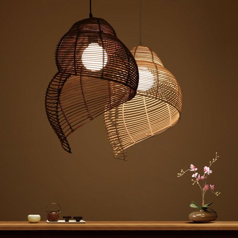 Conch Suspension Lighting Minimalist Rattan 1 Head Restaurant Pendant Ceiling Light