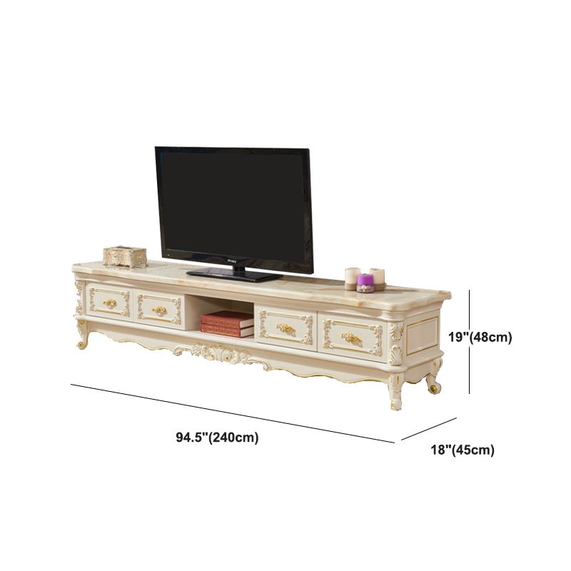 Glam Marble TV Stand White Open Shelving TV Console with Drawers