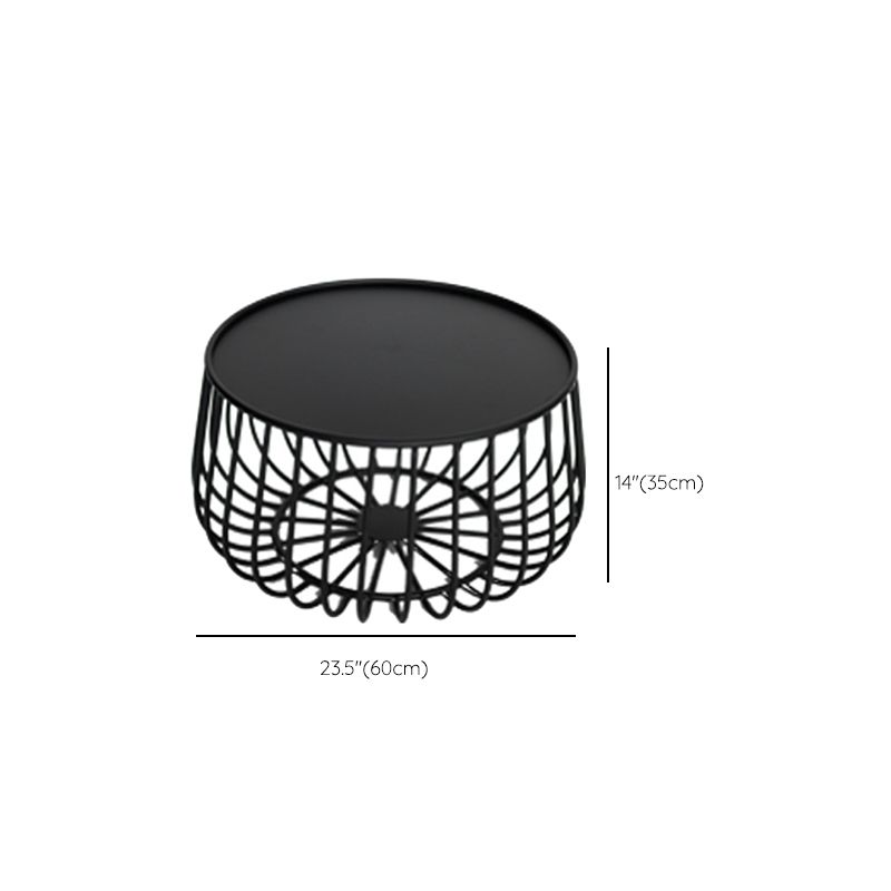 Tray Top Iron Coffee Table Round Metel Cocktail Table in Black