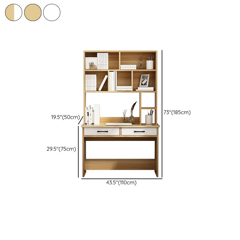 Contemporary Writing Desk with Hutch and Storage Shelves and Drawers