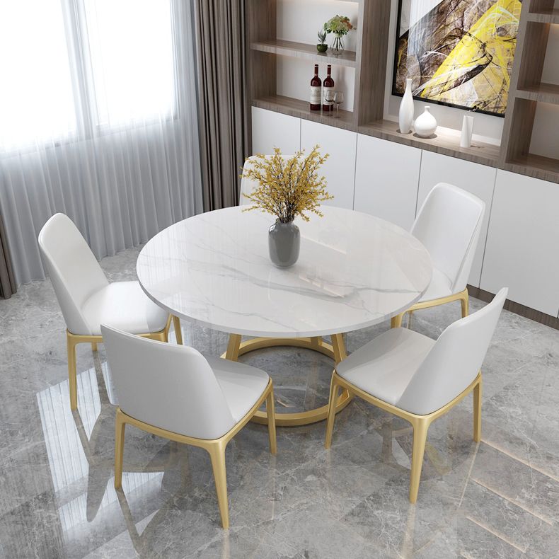 Contemporary Round Dining Table White Sintered Stone Dining Table with Pedestal Base