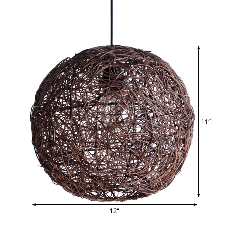 Coffee Globe Hanging Light Asian 1 Bulb Rattan Apparecchio di illuminazione a sospensione per camera da letto