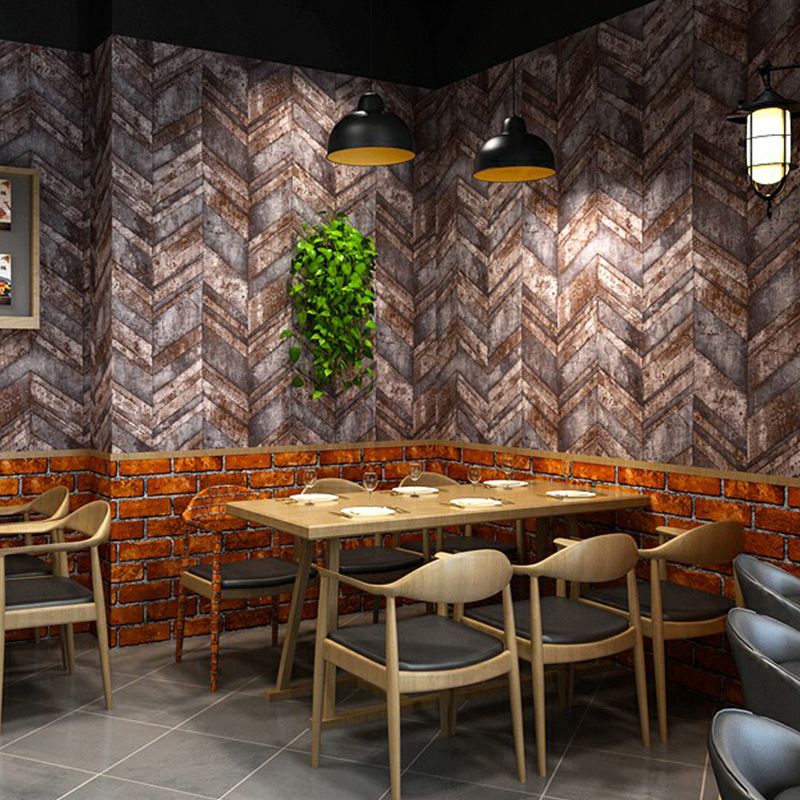 Rust Chevron Brick Wallpaper Roll Geometric Industrial Washable Wall Art for Restaurant