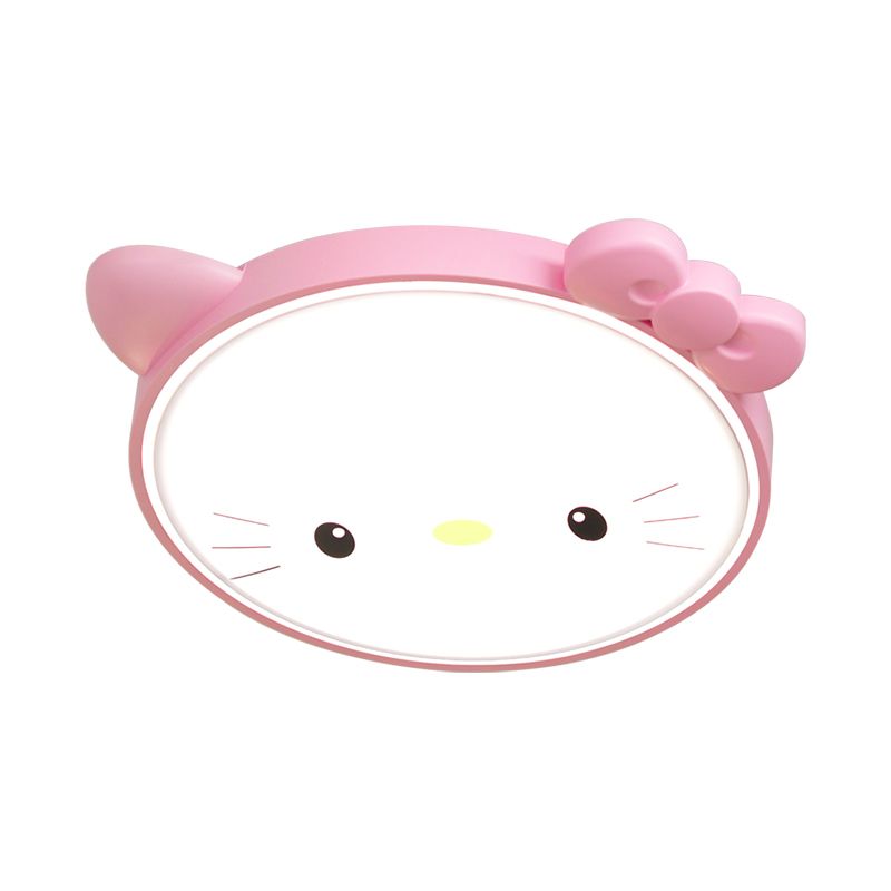 Kitty Girl's Bedroom Ceiling Flush Acrylic Cartoon LED Flush Mount Lighting in Pink/White