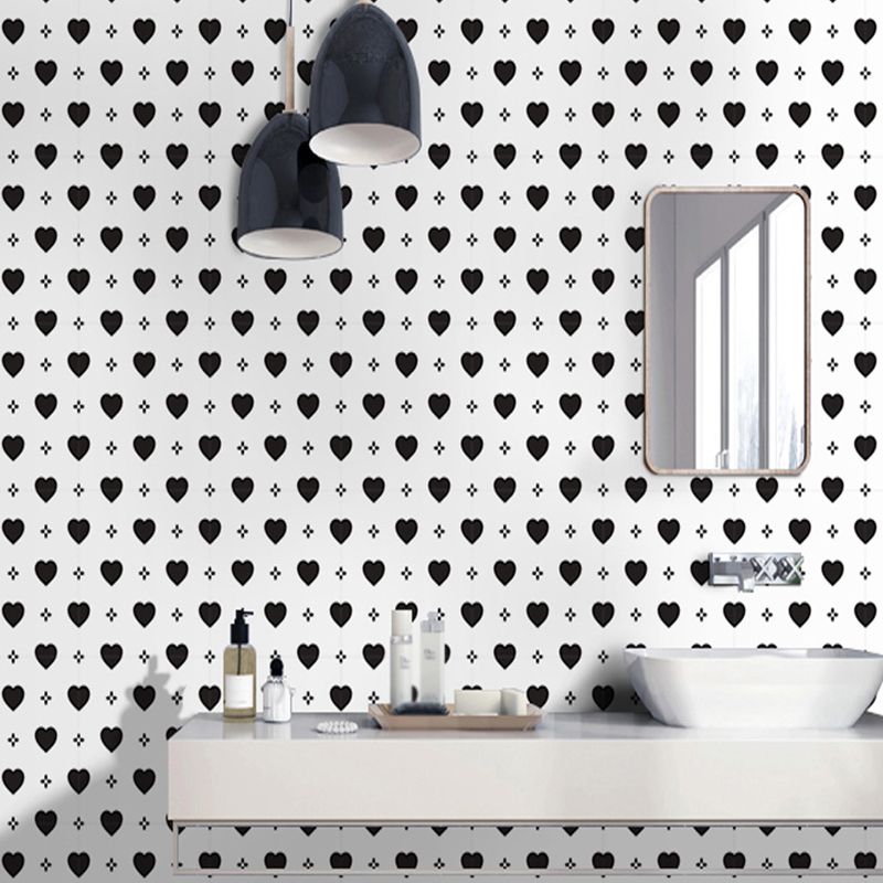 Black-White Loving Heart Wallpapers Self Sticking Modern Living Room Wall Decor (12 Pcs)