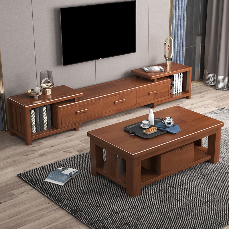 Traditional TV Media Stand with Drawers Rubberwood TV Stand Console