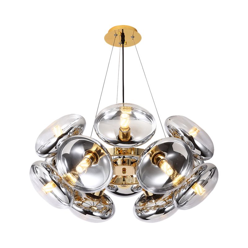 12-Light Round Shade Chandelier Modern Clear Glass Cord Hanging Light in Gold/Silver