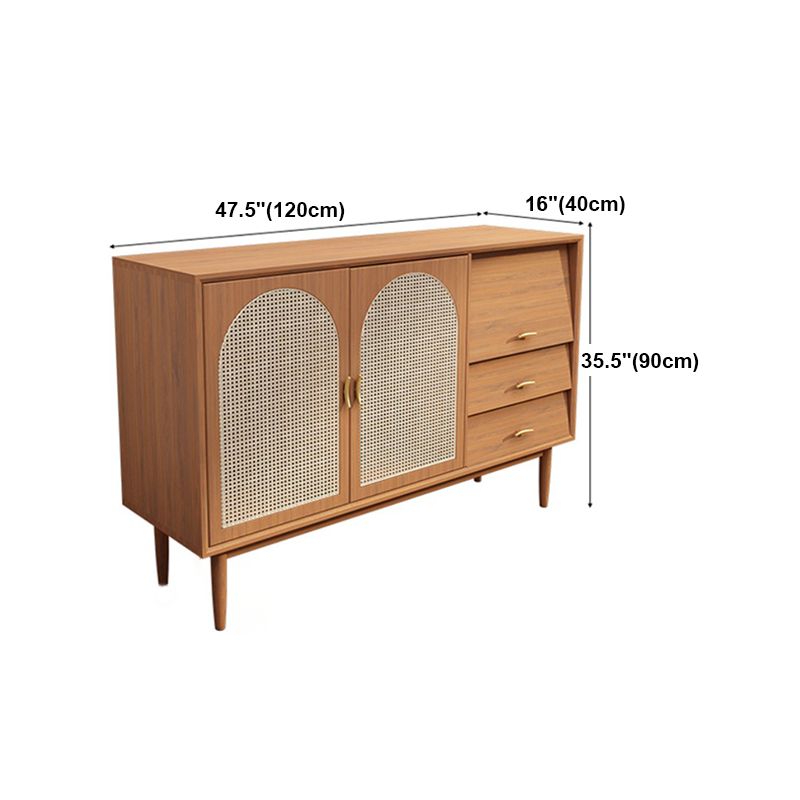 Contemporary Sideboard Rattan Doors 36-inch Height Wood Cupboard for Living Room