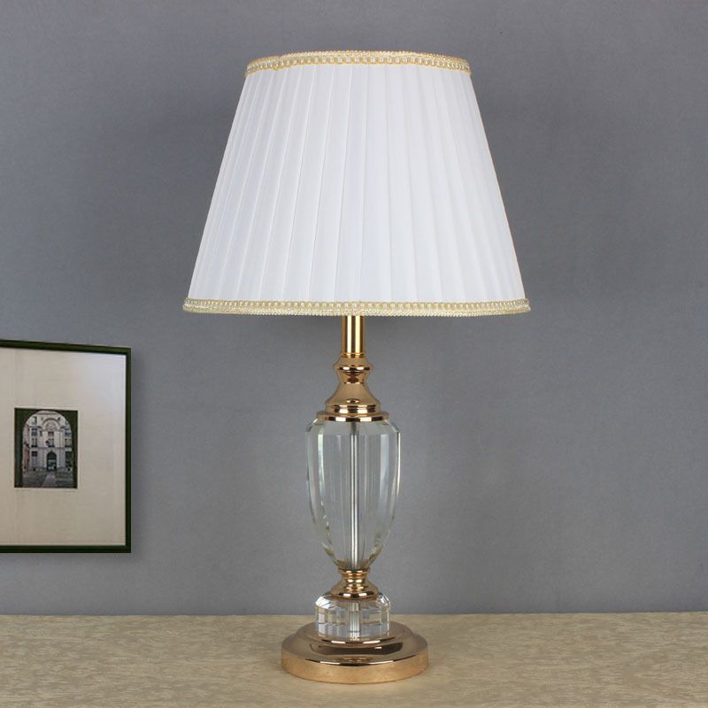 Modernist Tapered Drum Task Light Fabric 1 Head Nightstand Lamp in White for Bedside