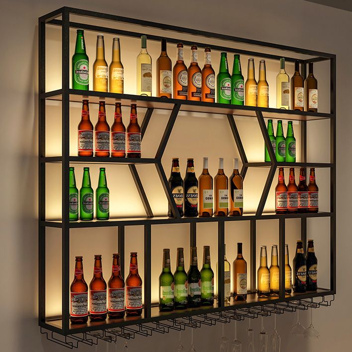 Modern Style Wine Rack Iron Wall Mounted Wine Holder Rack with Shelf