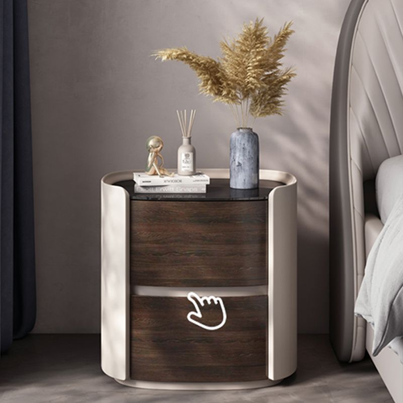 Contemporary Accent Table Nightstand Antique Finish Nightstand with Drawers