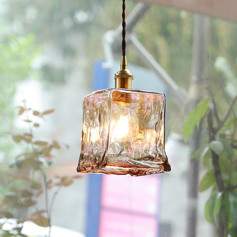 1 Light Hanging Glass Lamp Geometrical Pendant Industrial Metal Hanging Light in Amber