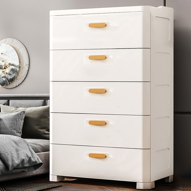 5 Drawers Vertical Kids Nightstand Modernism Plastic Nursery Dresser for Home