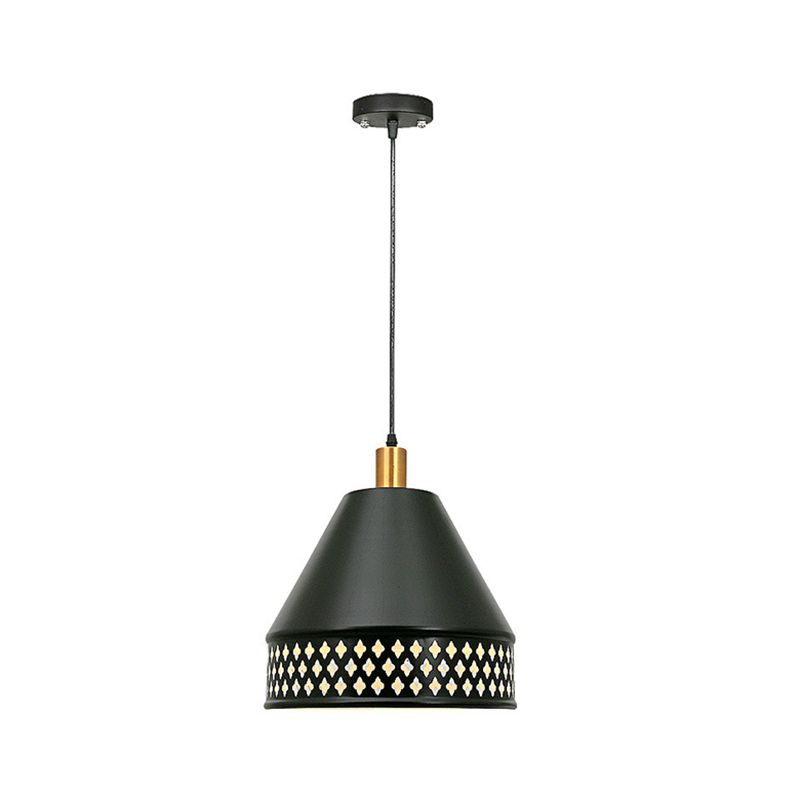 Conic Hanging Light Fixture Industrial Style Metal 1 Head Black Pendant Lighting with Hollow Out Design