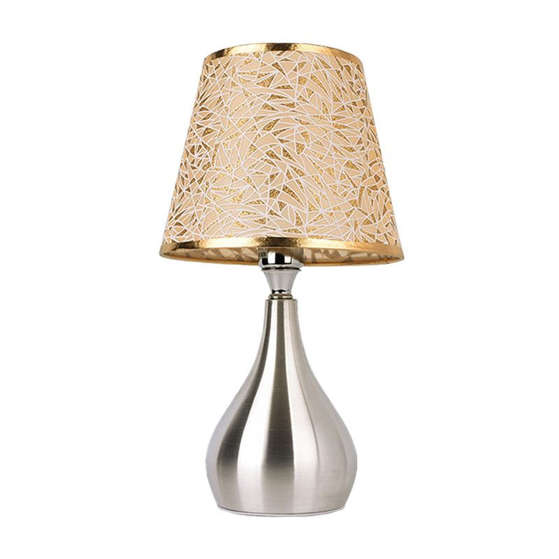 Tapered Table Light Modern Fabric Single Nickel Nightstand Lamp with Cloud/Geometric/Flower Pattern