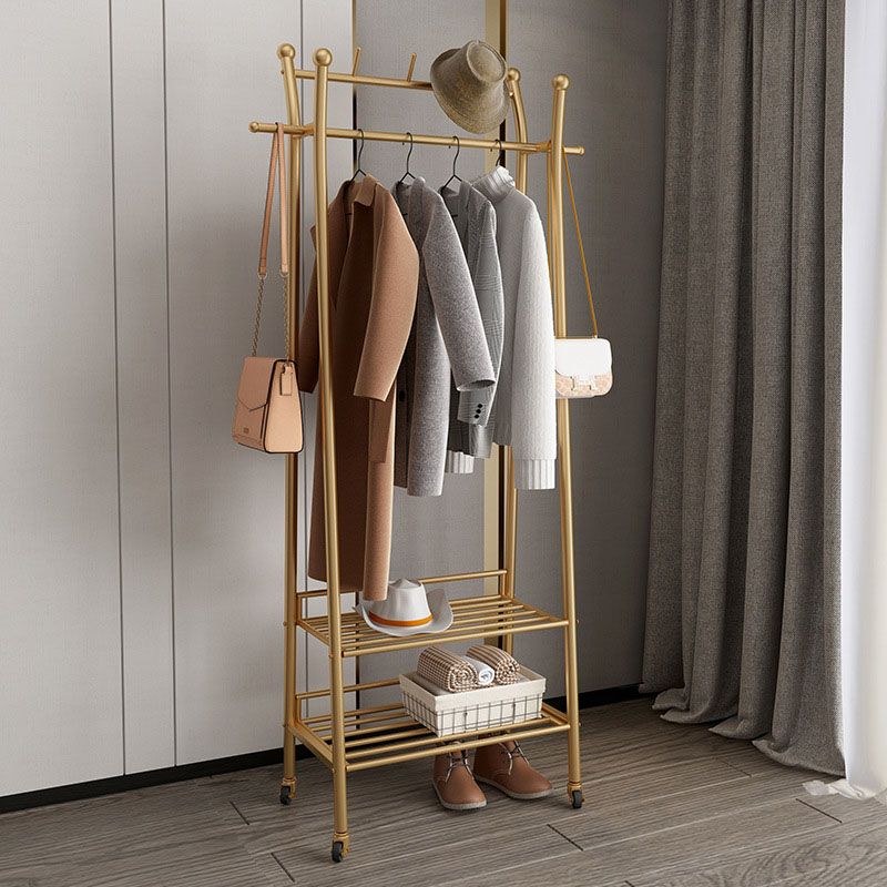 Contemporary Coat Rack Metal Framed Hanging Rail Storage Shelving and 2 Hooks Hall Stand