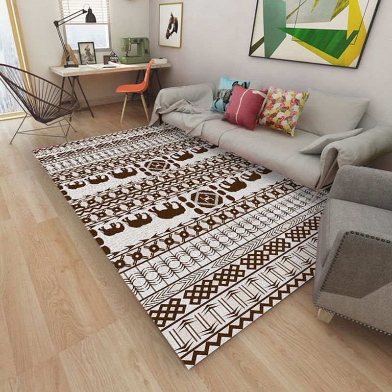 Classical Boho-Chic Area Rug Olden Tribal Pattern Area Carpet Polyester Anti-Slip Backing Rug for Home Decoration