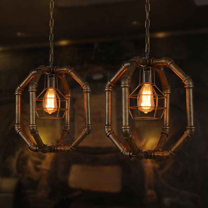 Metal Dual Cage Beniling Lantern Lantern Industrial 1 Bulbo Dining Room Pendant Light in ottone