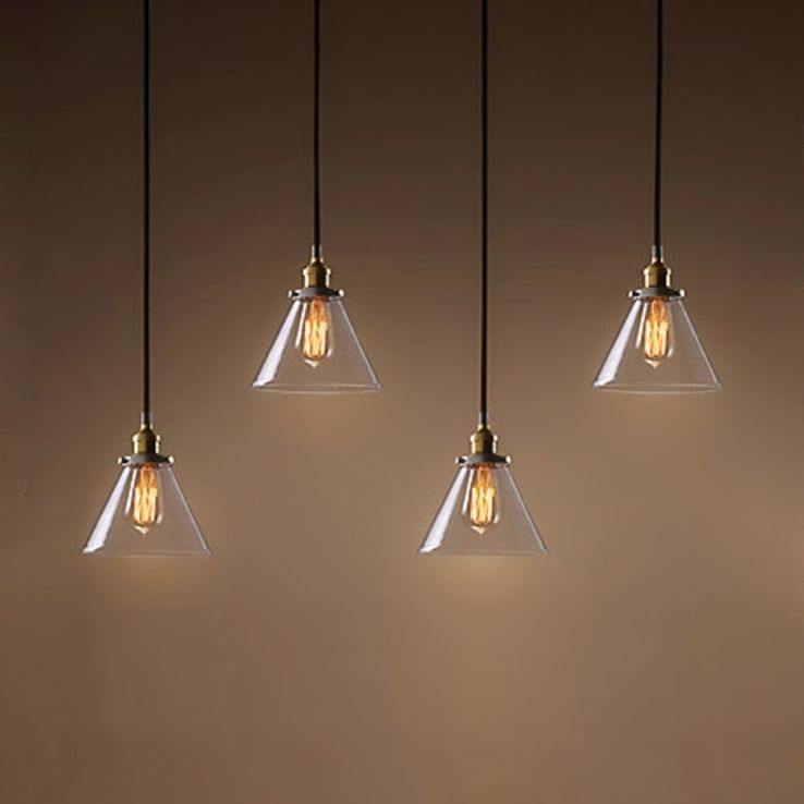 3/4/5-Licht-Multi-Pendelleuchten-Leuchte Vintage-Kegel Clear Glass Hanging Lampe in Schwarz mit linearem Baldachin