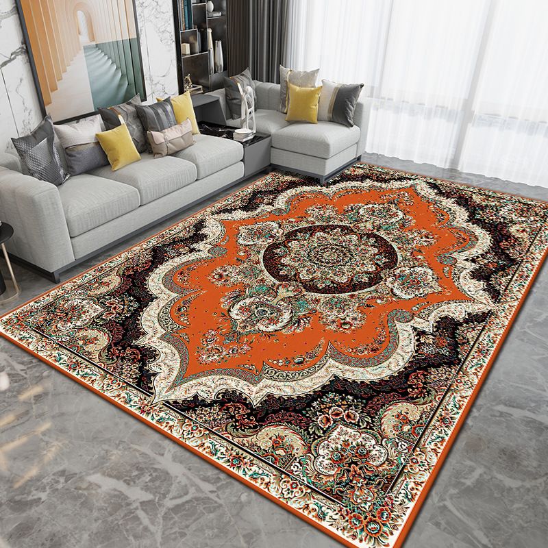 Vintage Medallion Print Carpet Polyester Area Rug Non-Slip Backing Indoor Carpet for Home Decoration