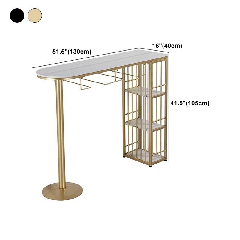 Glam Gold Iron Bistro Table White Stone Top Indoor Bar Dining Table with Shelf