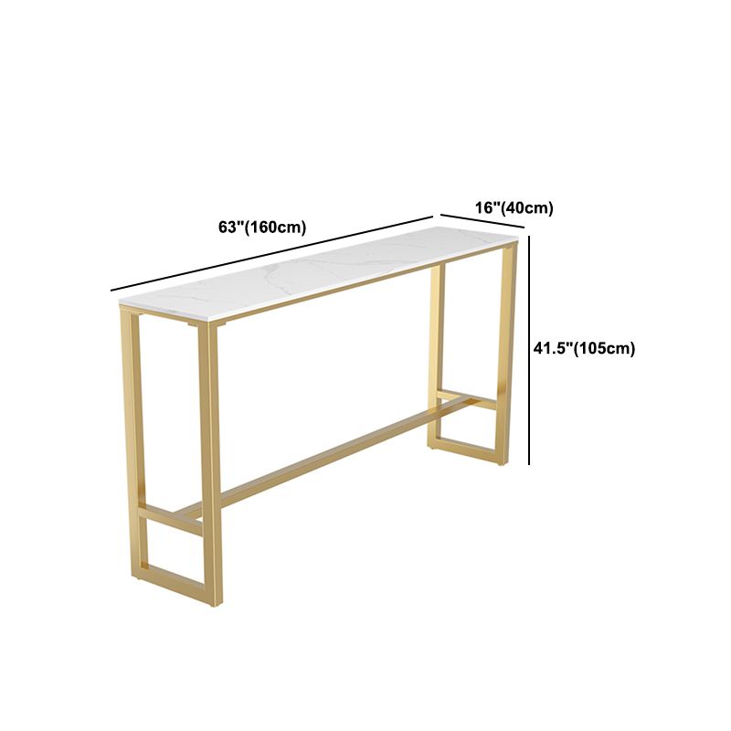 White Stone Bar Dining Table Traditional Luxury Bar Table with Gold Base