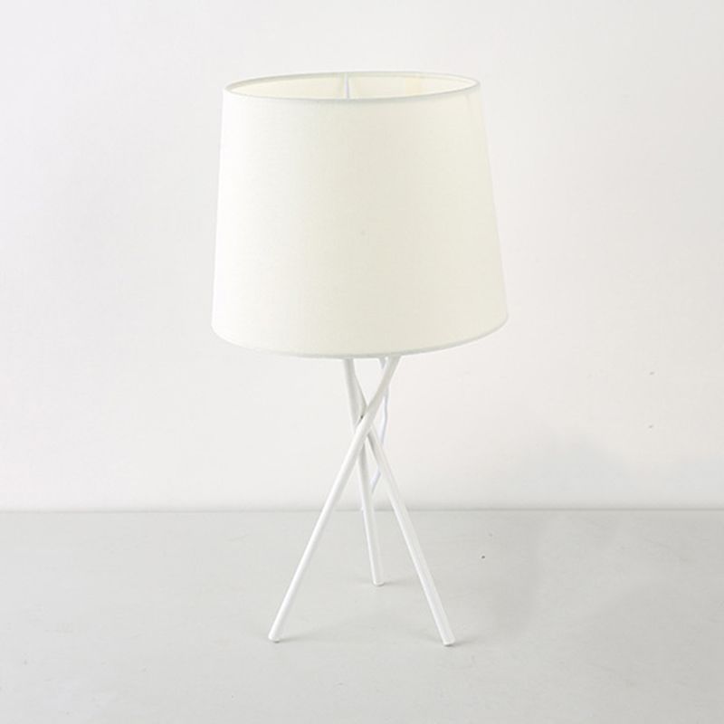 Drum Fabric Night Lighting Minimalist Novelty 1-Light Black/White Table Lamp with Cross-Legged Design