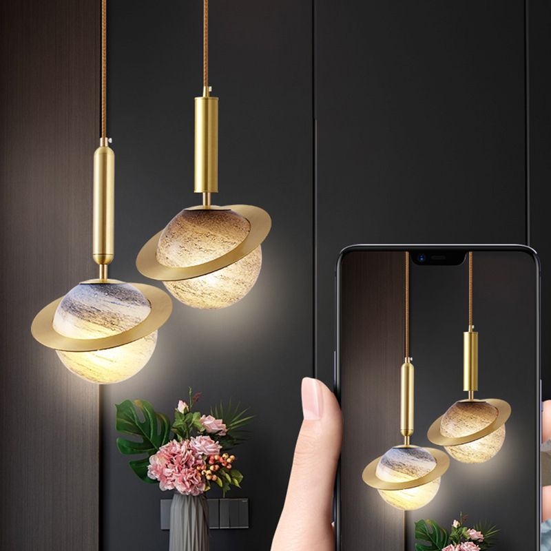 Brass Small Pendant Light Modern 1 Bulb Metal Hanging Lamp for Bedroom